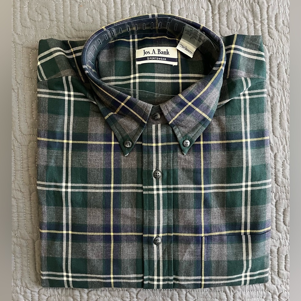 Jos. A. Bank Sportswear Men's Charcoal and Green Plaid Shirt